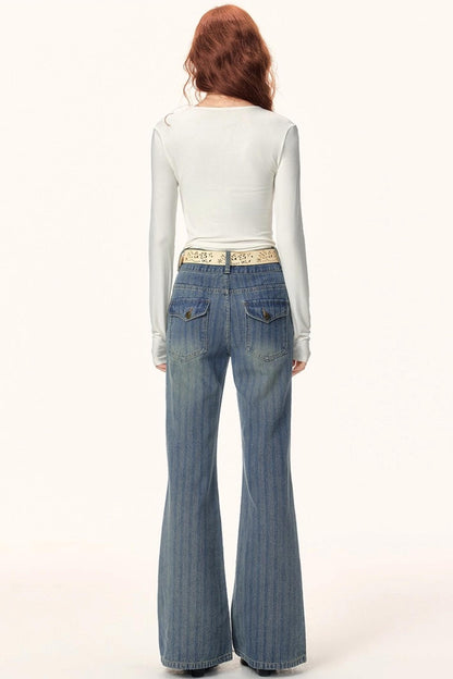 Textured Washed Denim Pants