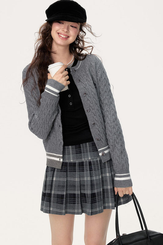 Preppy Slim Cable Knit Jacket