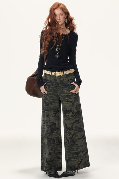 Camouflage Seam Cargo Pants