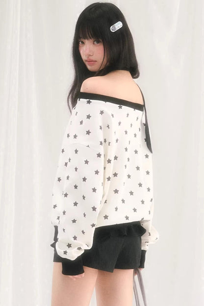 Star Print One-Shoulder Sweatshirt