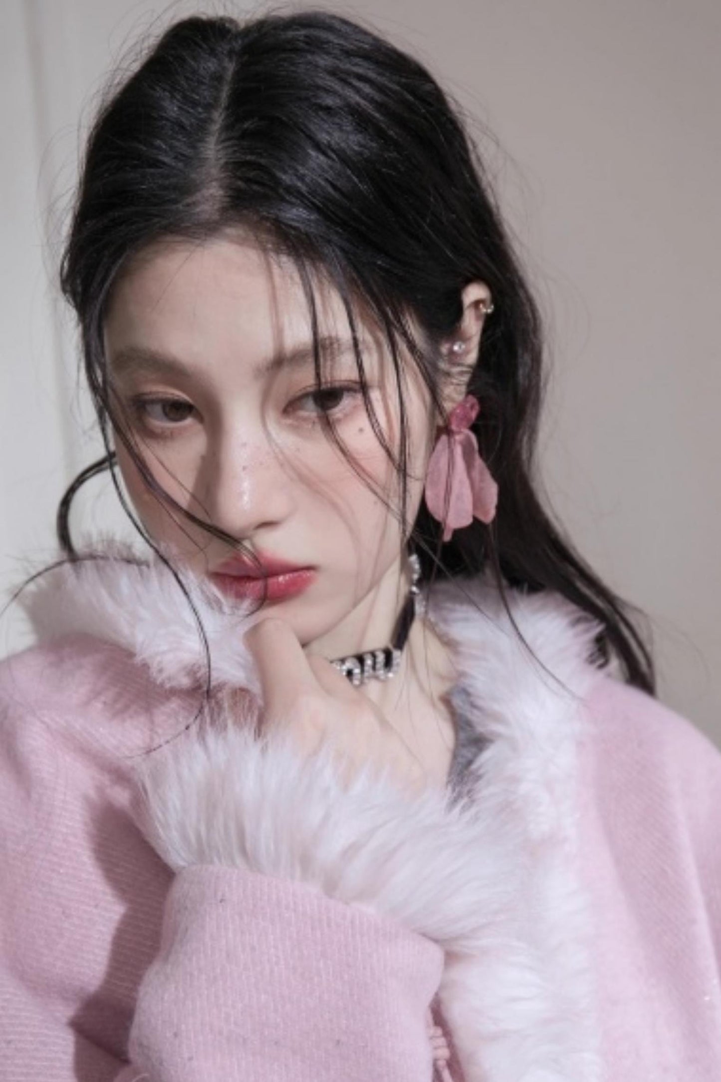 Snow Cherry Fleece Collar Wool Coat