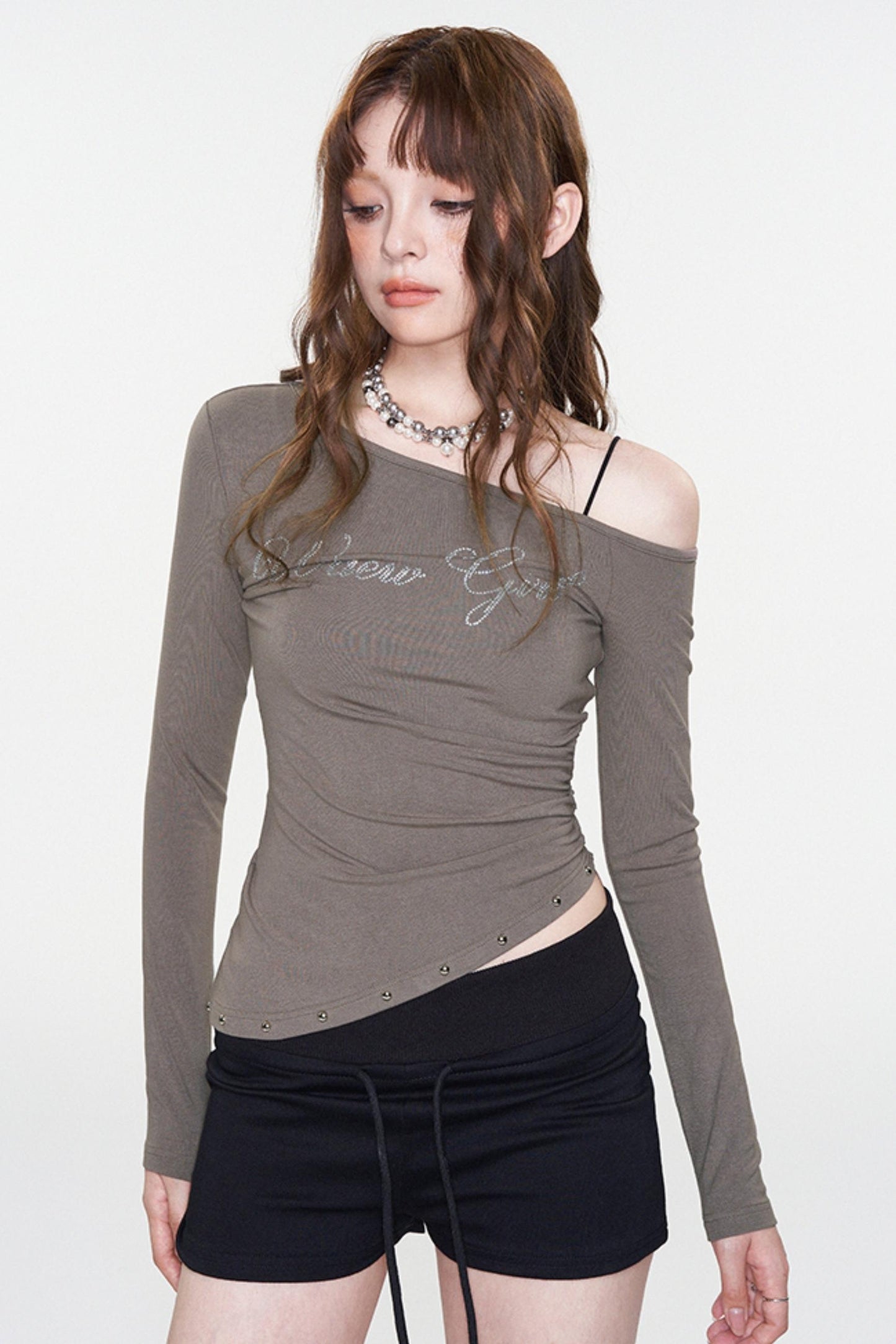 Slim Fit Rhinestone Print Top