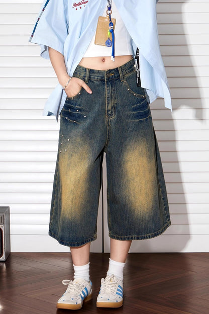 Vintage Wide-Leg Denim Shorts