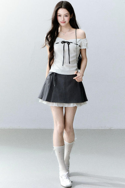 Vintage-Blusen-Set mit asymmetrischem eckigem Ausschnitt