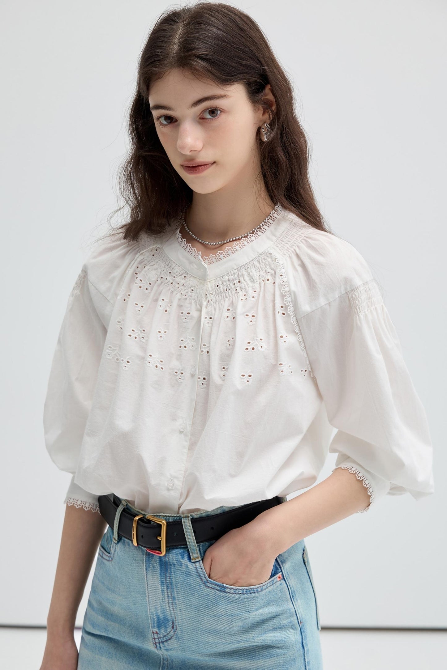 French Vintage Embroidered Cotton Shirt