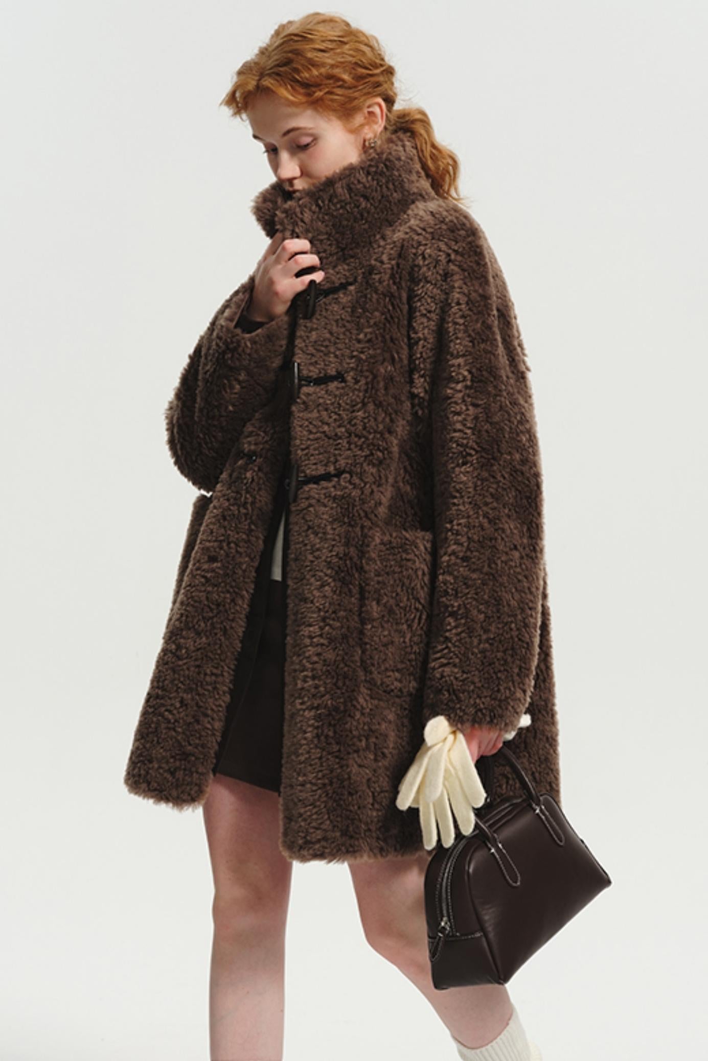 Designer Plus Horn Button Sheep Wool Coat