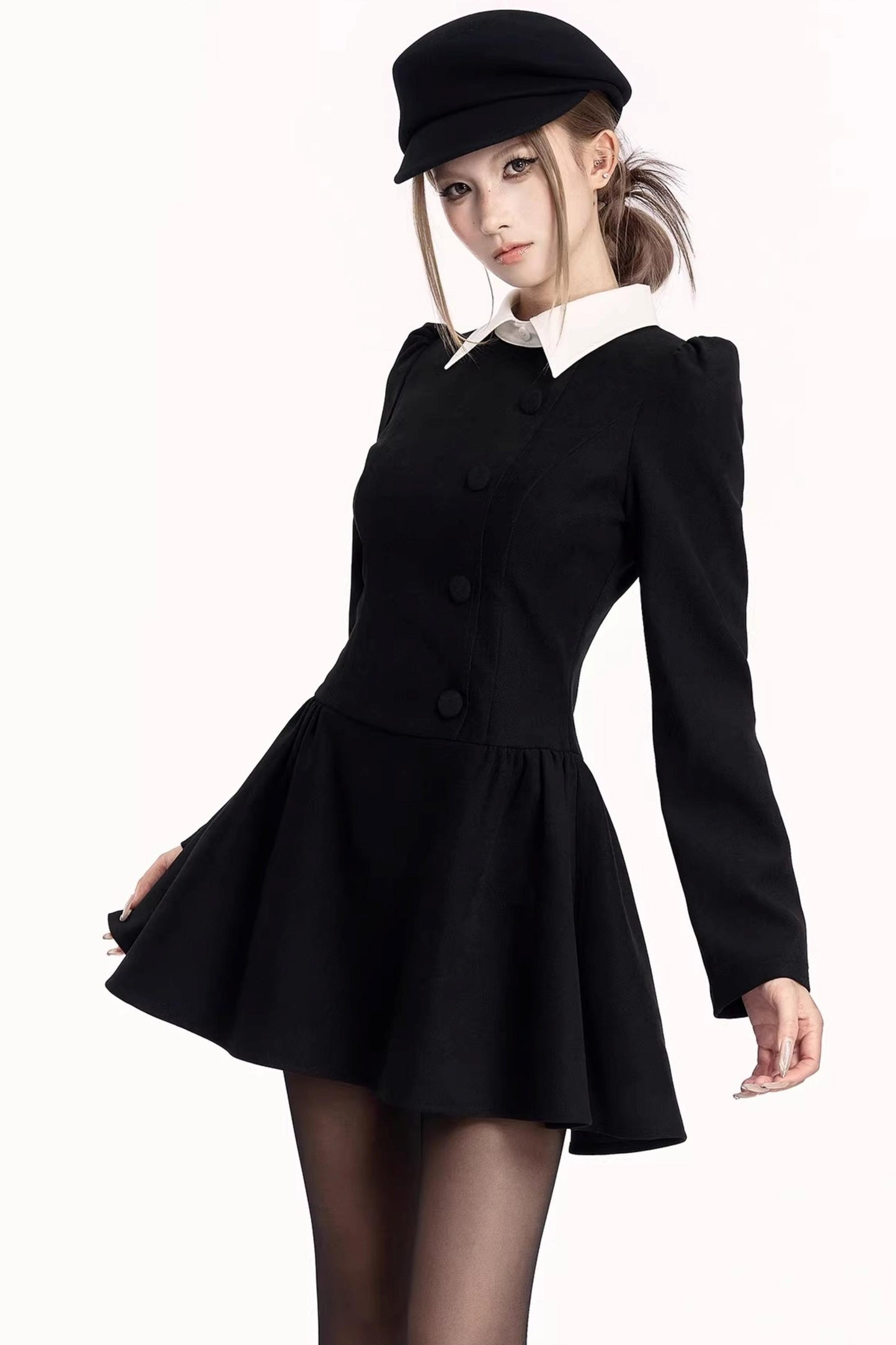 French Retro Color-Blocking Dress