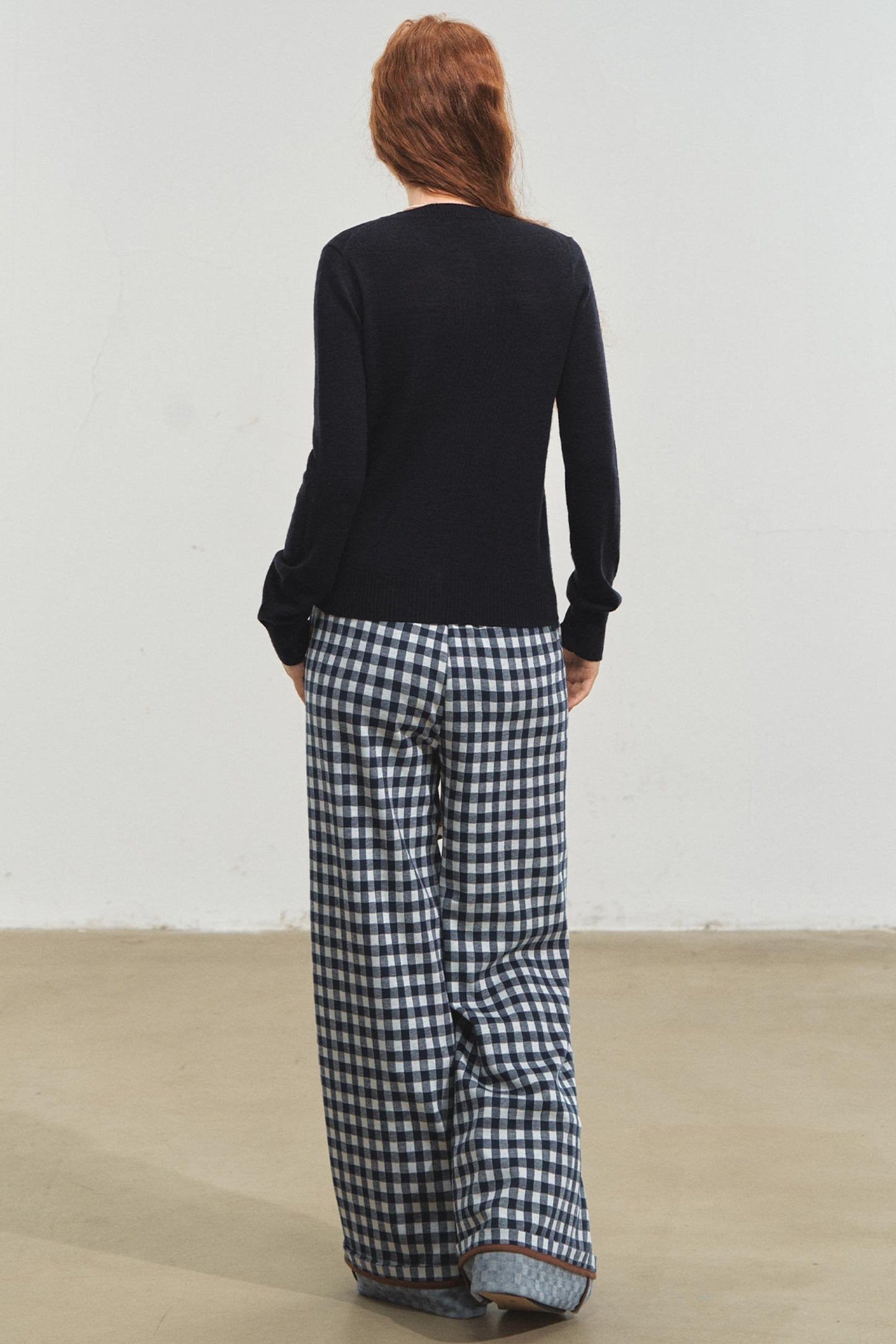 Checkerboard Wide-Leg Trousers