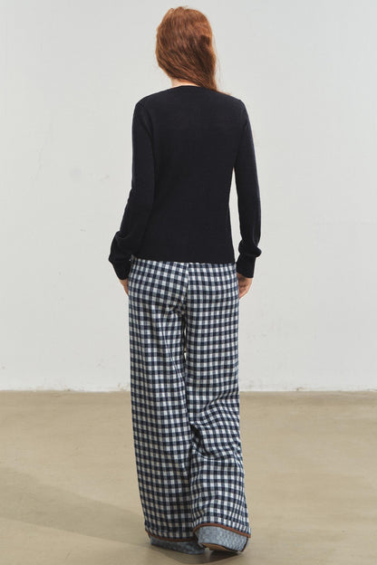 Checkerboard Wide-Leg Trousers