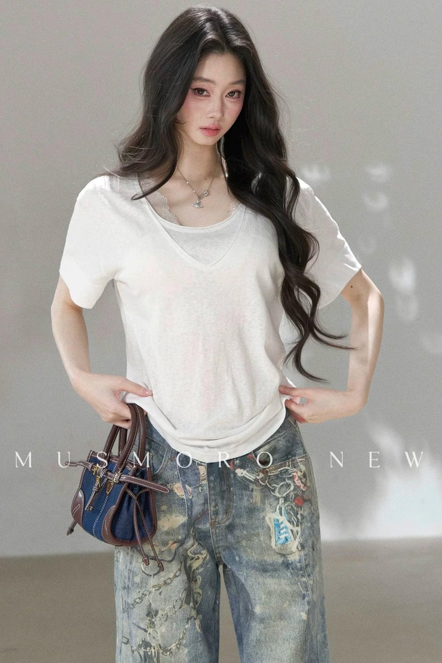 Layered-Look V-Neck Oversized Blouse