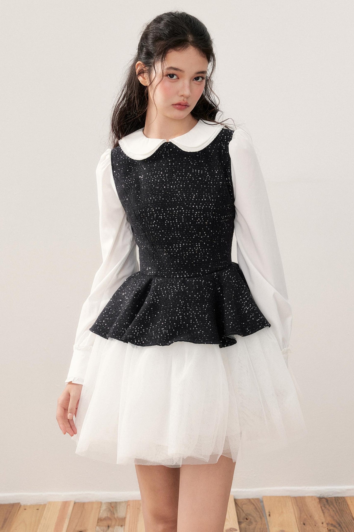 Doll Collar Princess Patchwork Puffy Dress