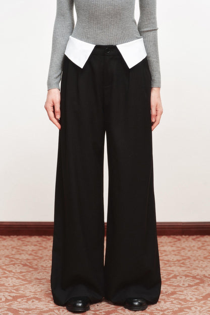 Gray Wide-Leg Suit Pants