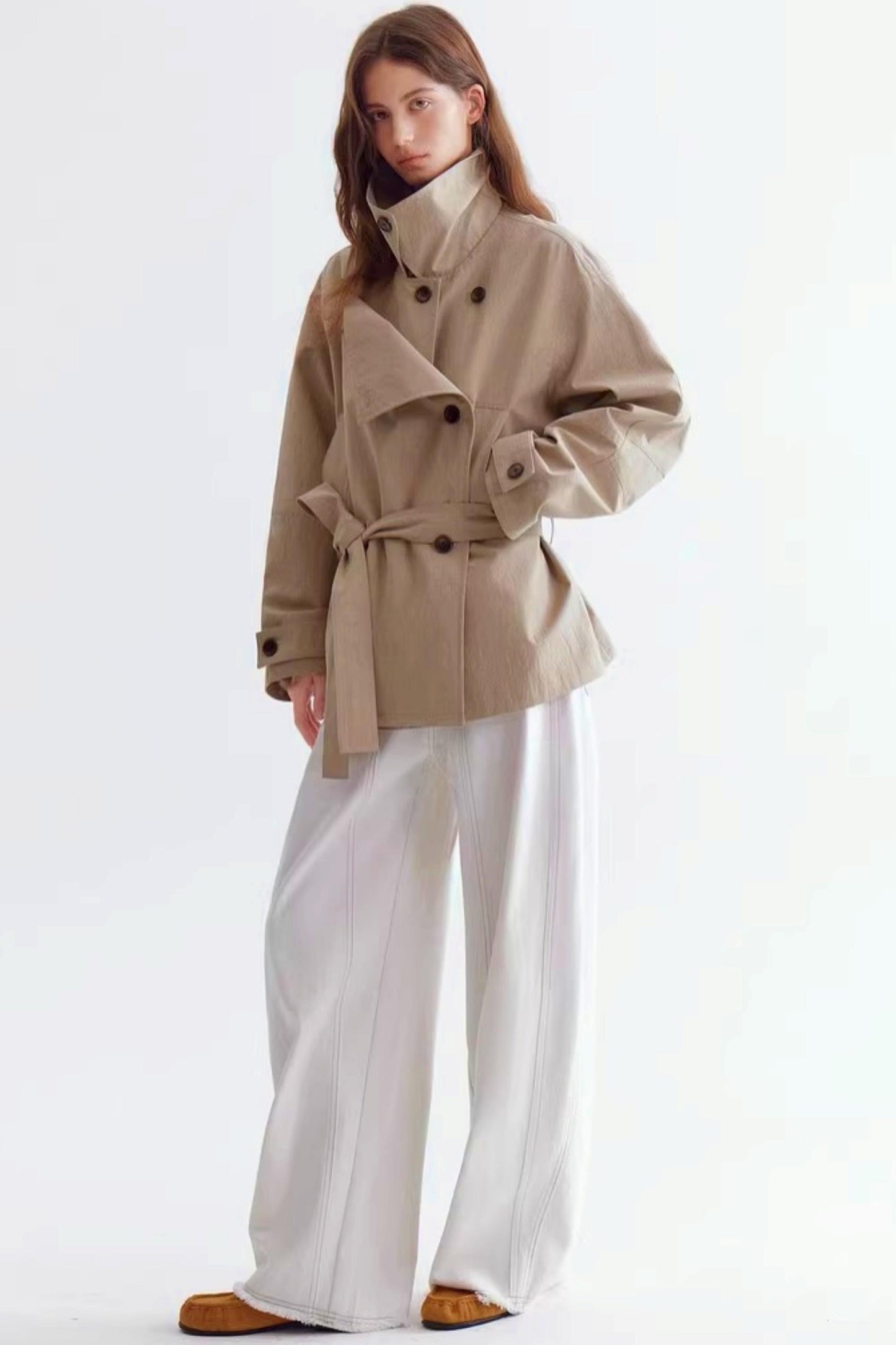 Double-Breasted Lace-Up Trench Coat