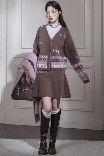 Winter Tulip Wool Cardigan Set
