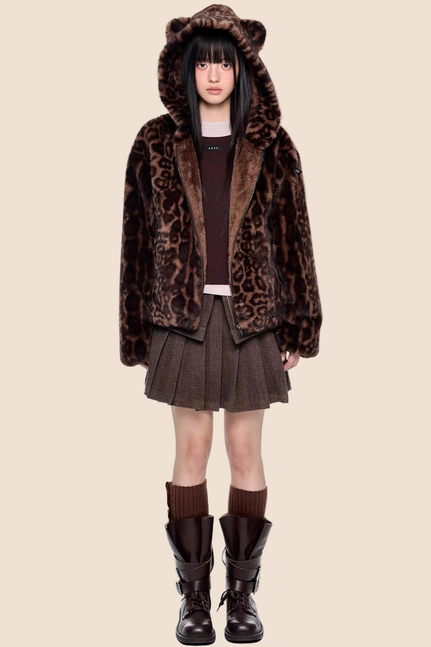 Leopard Print Hooded Furry Cotton Jacket