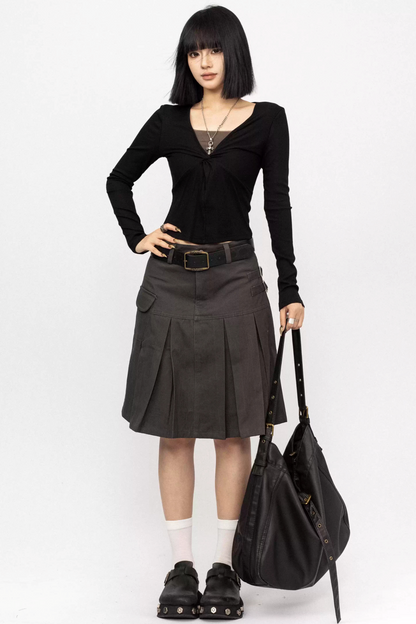 Retro Pleated A-Line Skirt