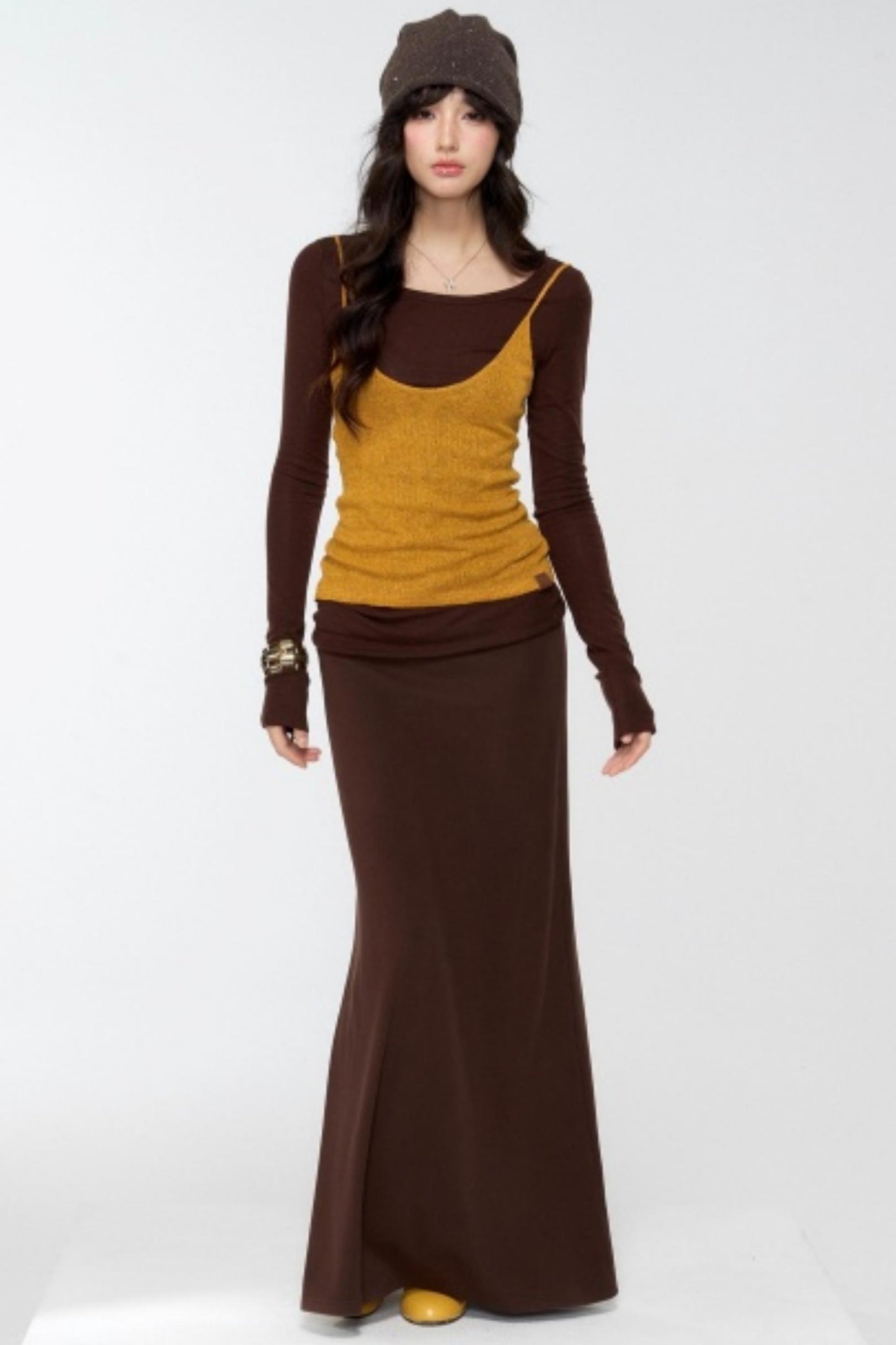 Brown Knit Relaxed Skirt
