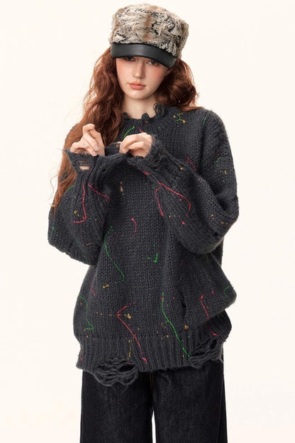 Irregular Color-Block Knit Sweater