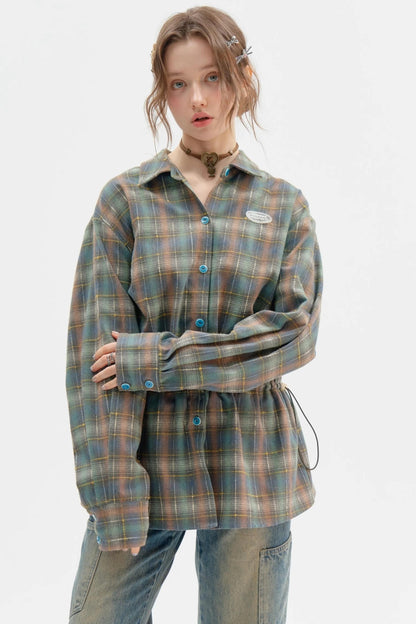 Retro Thin Green Plaid Shirt