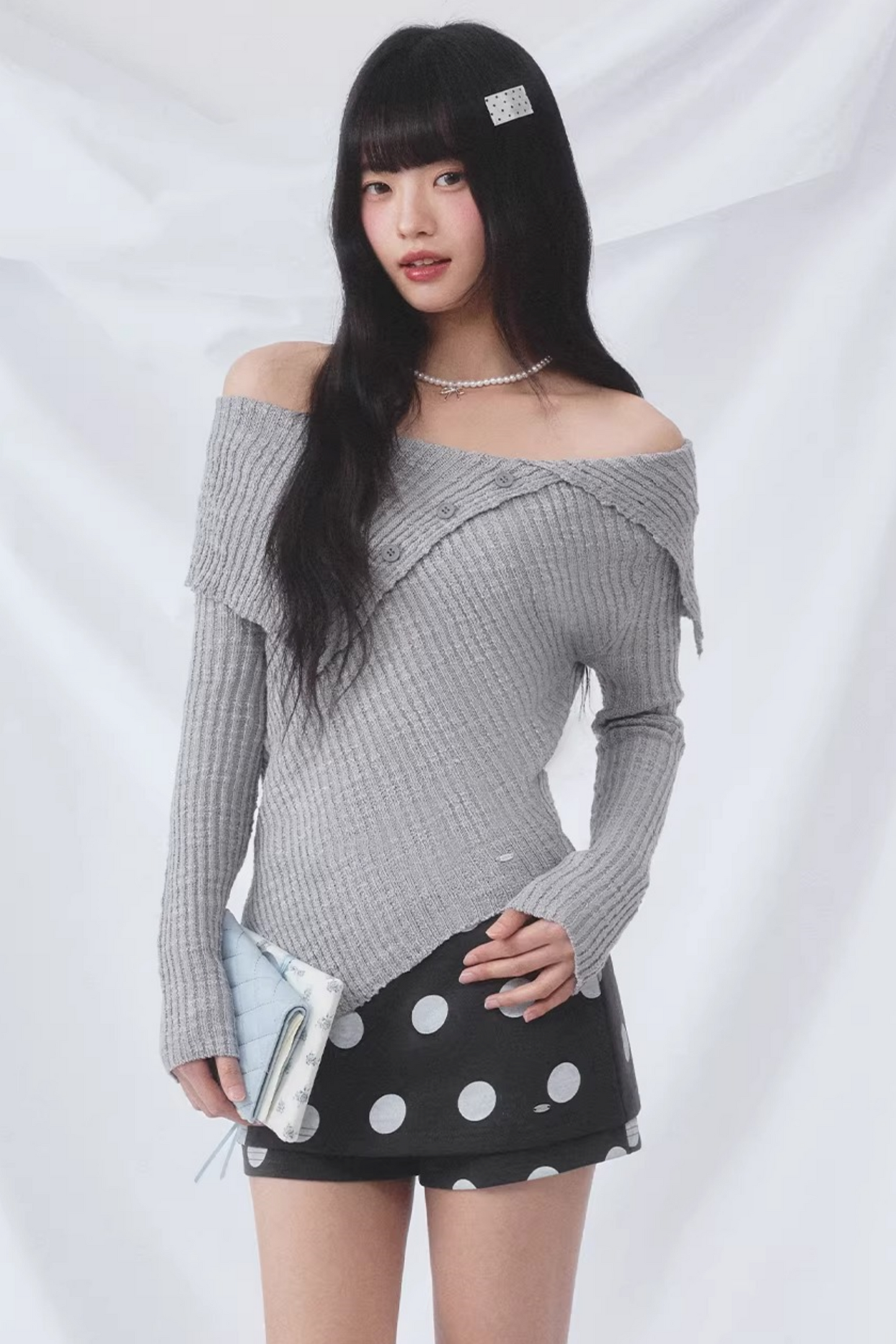 Conjunto de top de punto asimétrico coreano