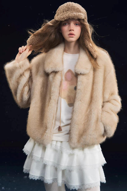 Lace-Up Lapel Fur Coat