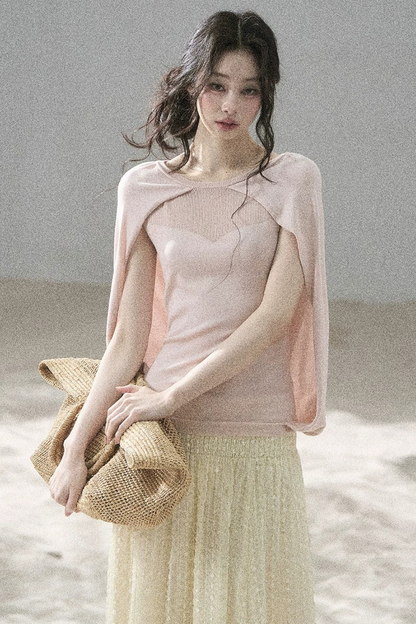 Hollow-Out Shawl Top