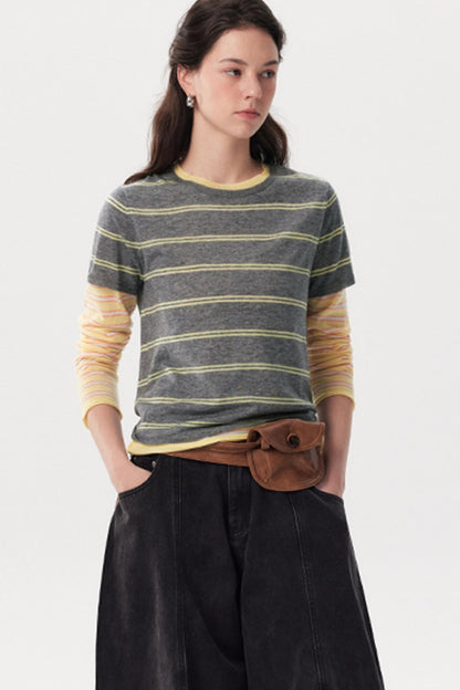 Sheep Wool Patchwork Knitted T-Shirt