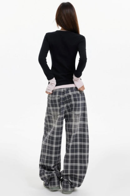 Contrast Fake Two Vintage Long-Sleeve Top