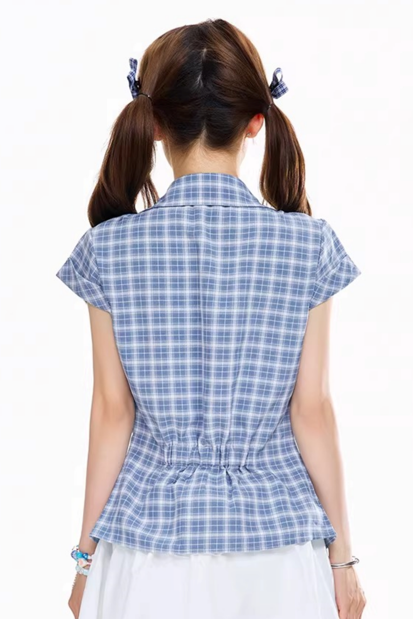 Retro Plaid Waist-Cinching Blouse
