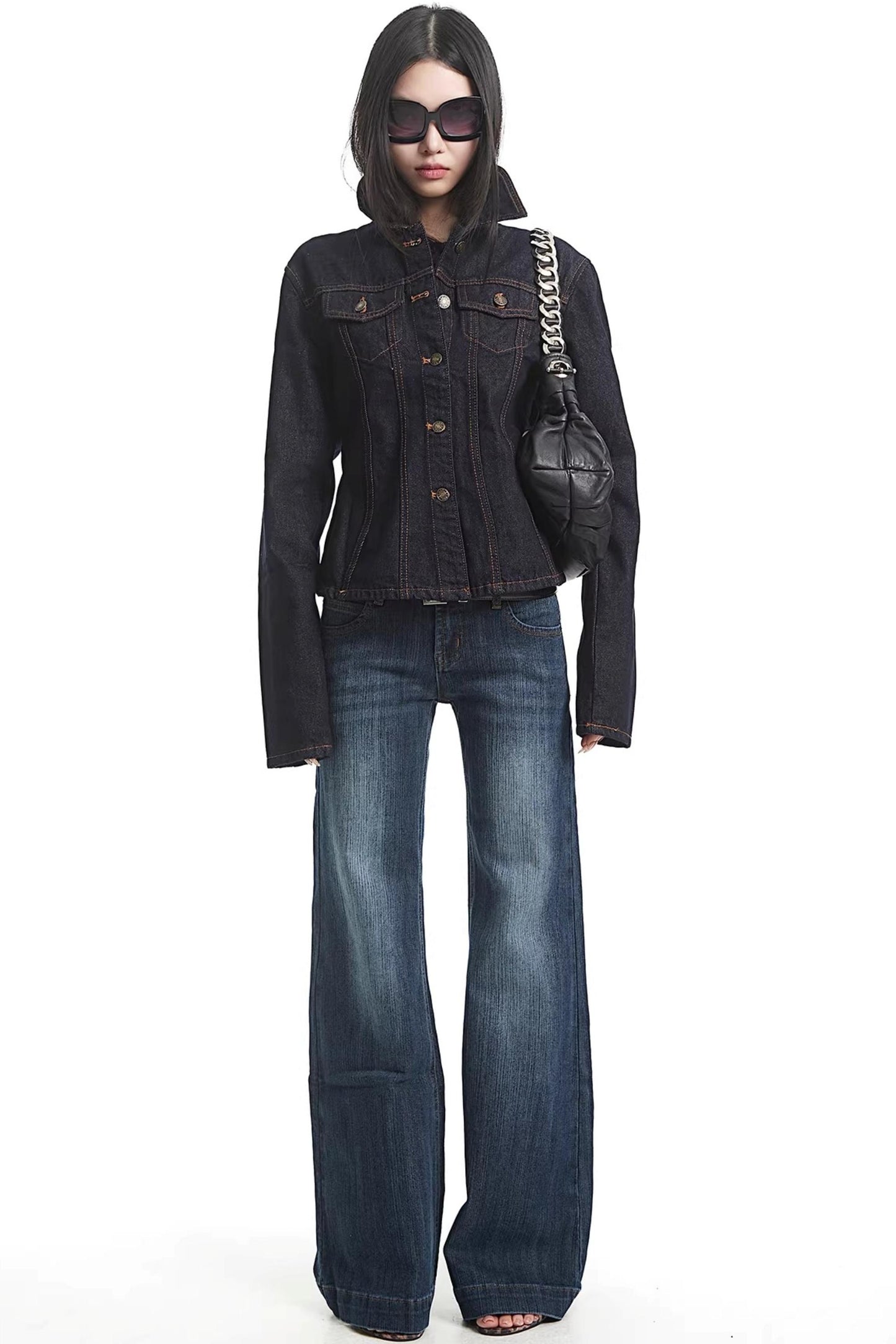 American Retro Long-Sleeve Denim Top