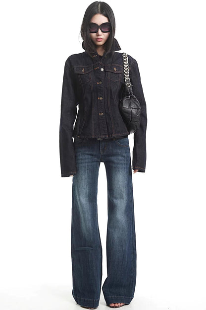 American Retro Long-Sleeve Denim Top