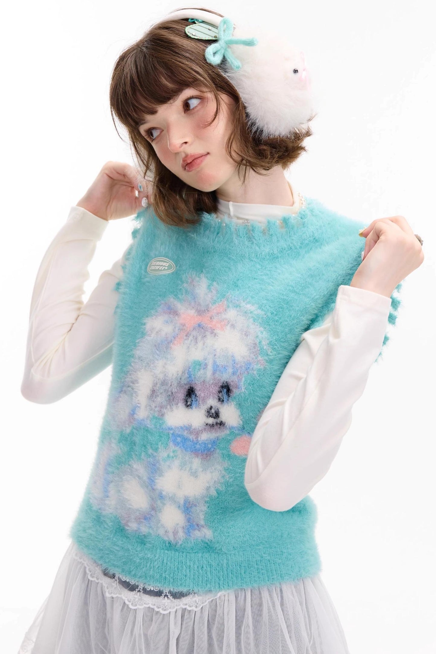 Autumn Vintage Teal Dog Knitted Sweater