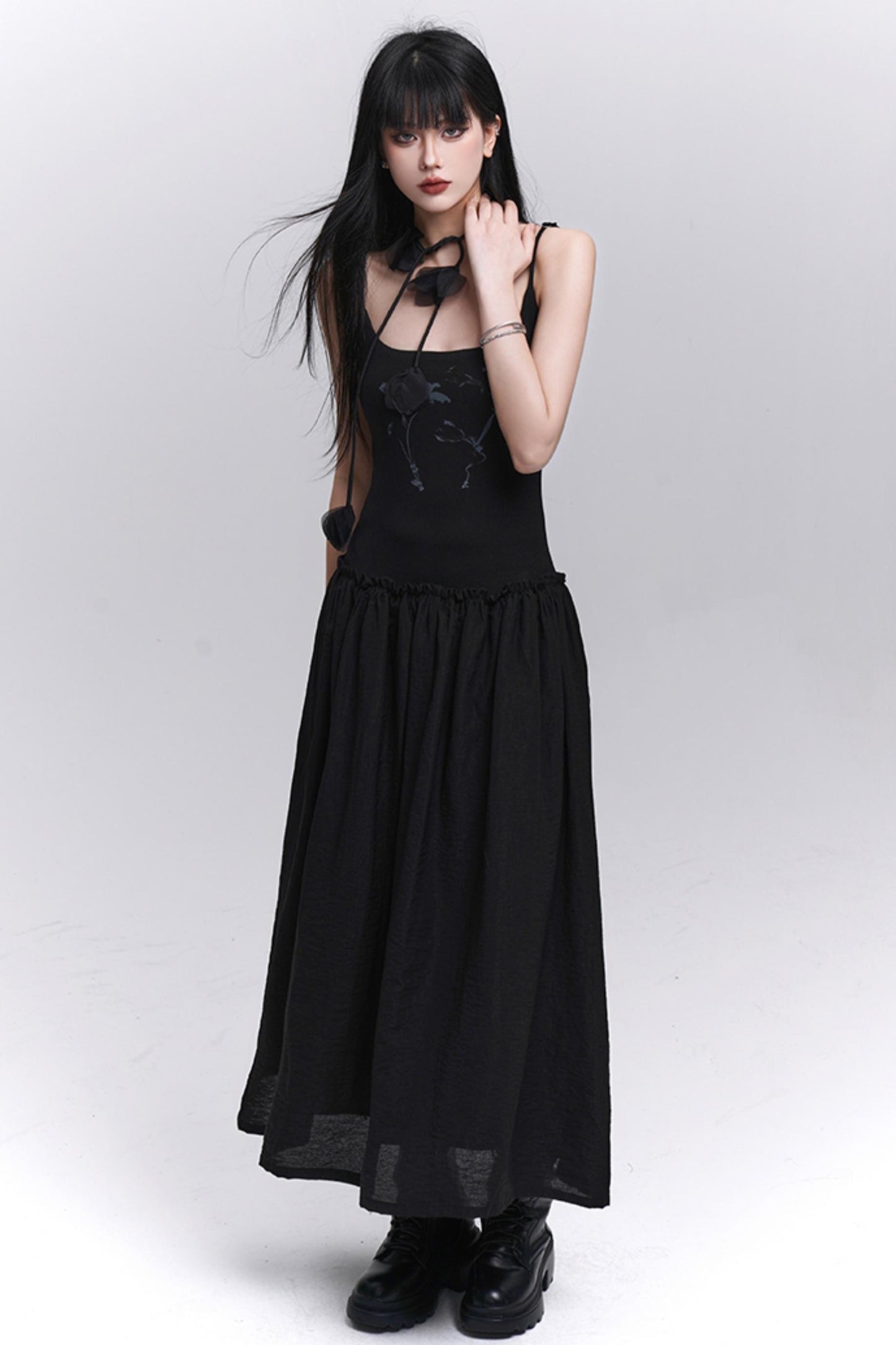 Summer Black-White Halter Dress