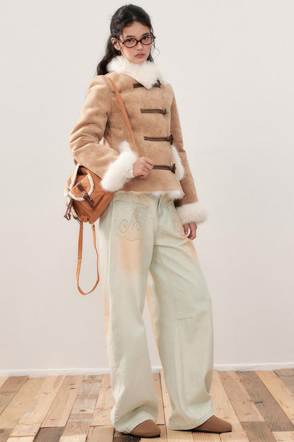 Lapel Suede Wool Patchwork Warm Jacket