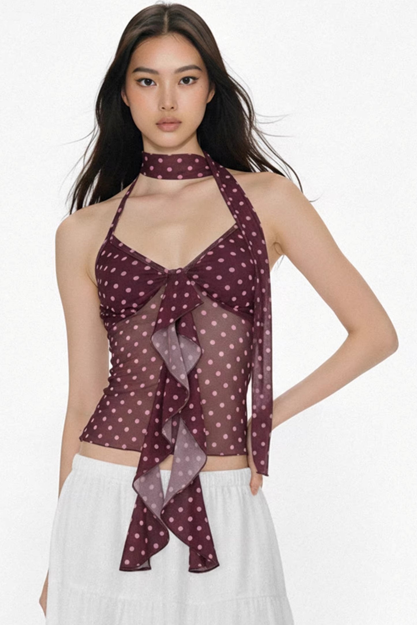 Farbblockiertes Mesh-Top