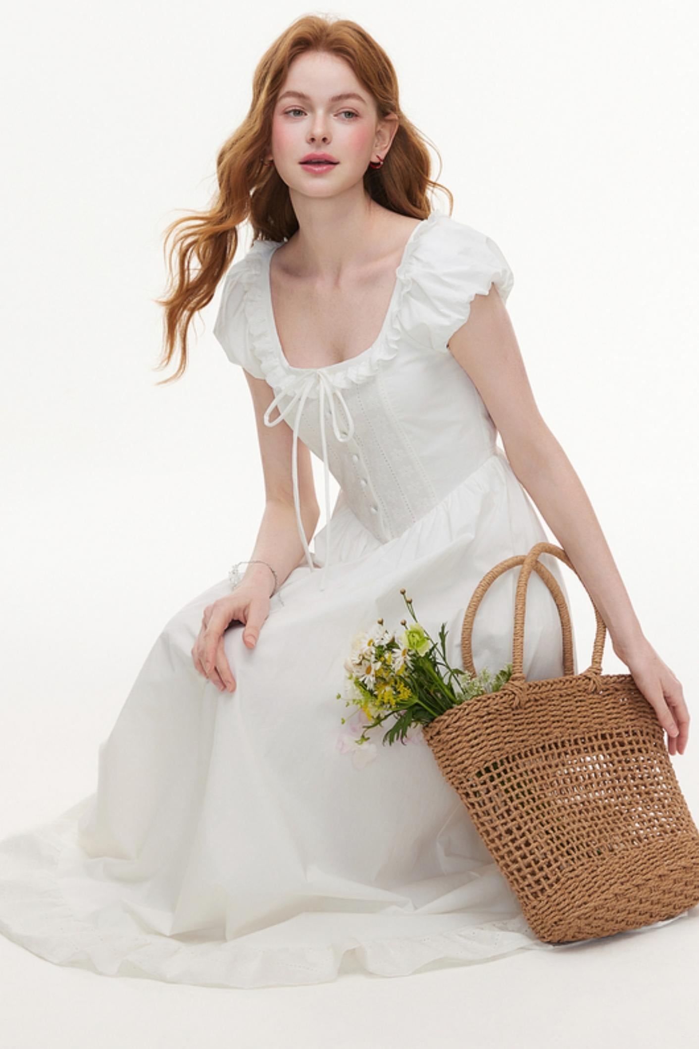 U-Neck White A-Line Dress