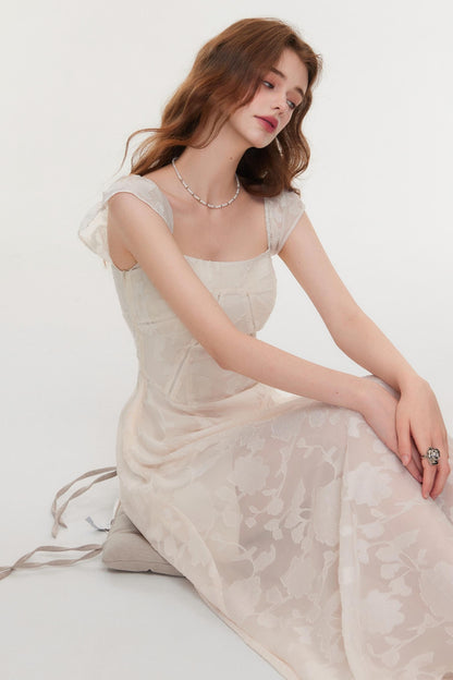 Slim Fit Square Neck Jacquard Dress