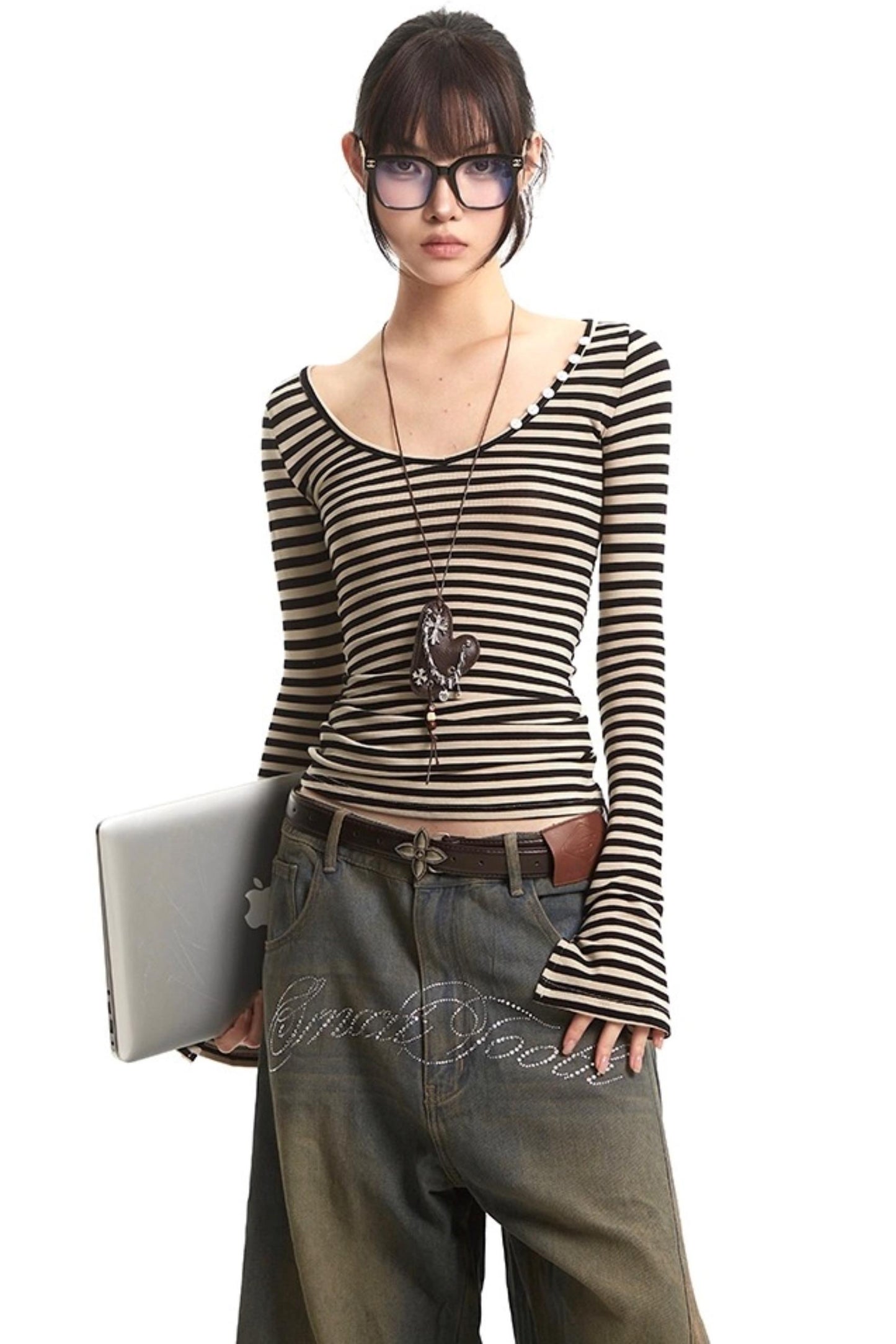 Striped V-Neck Tee