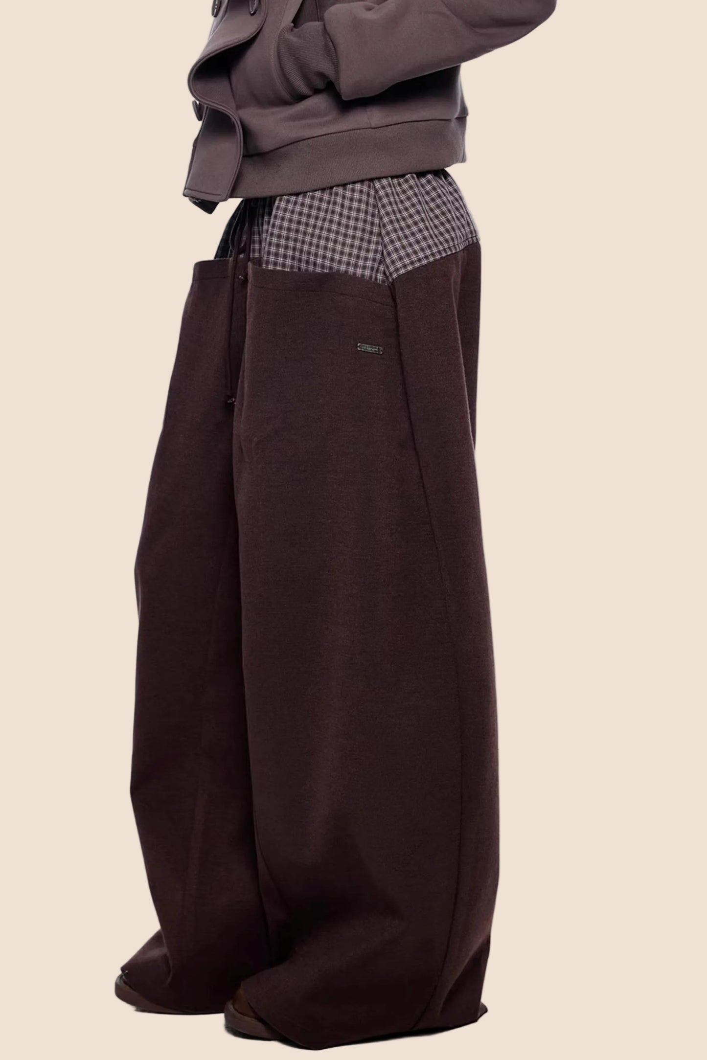 Plaid Patchwork Wide-Leg Pants