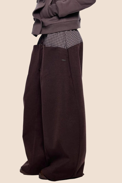 Plaid Patchwork Wide-Leg Pants