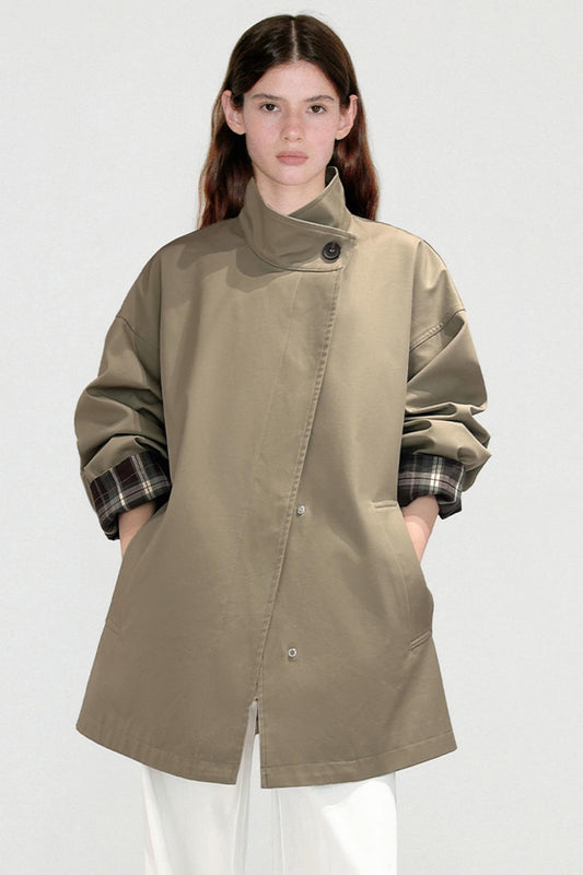 Atmospheric Plaid Patchwork Trench Coat