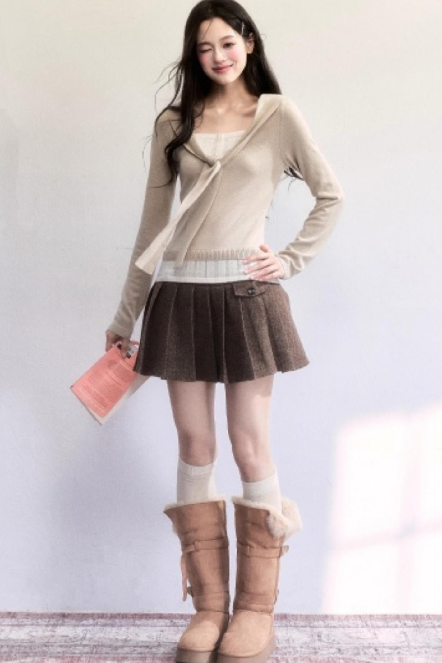 Amber Flow Wool Plaid Skirt