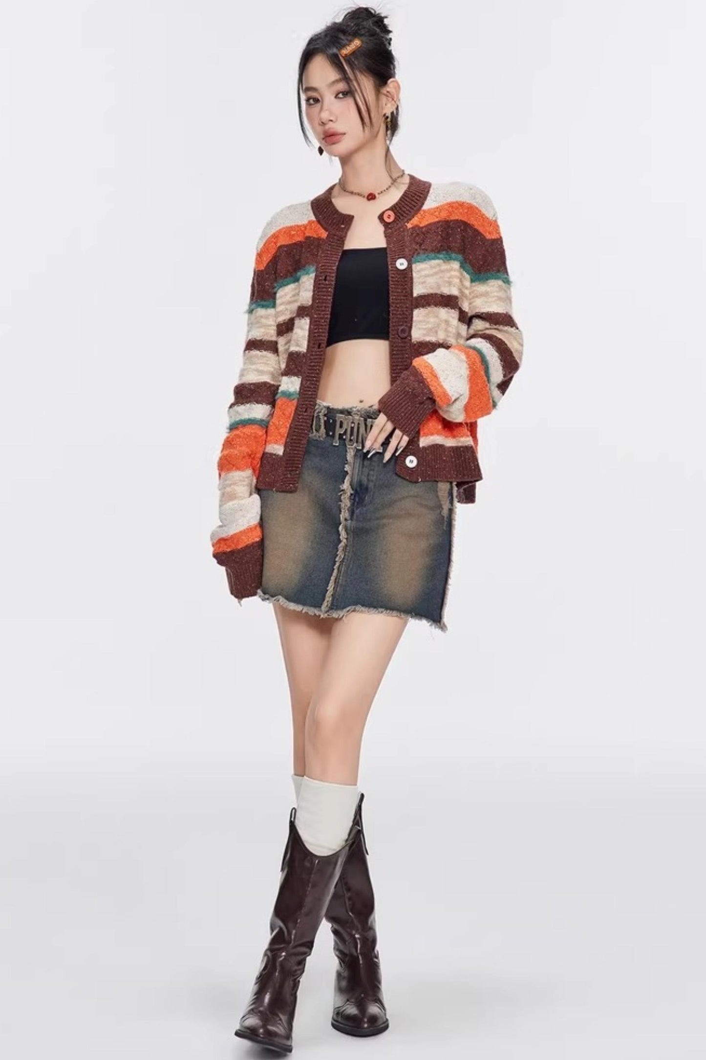 Melard Striped Knit Cardigan Top