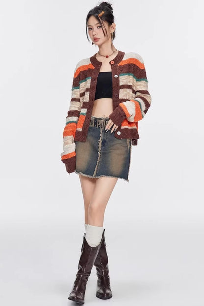 Melard Striped Knit Cardigan Top