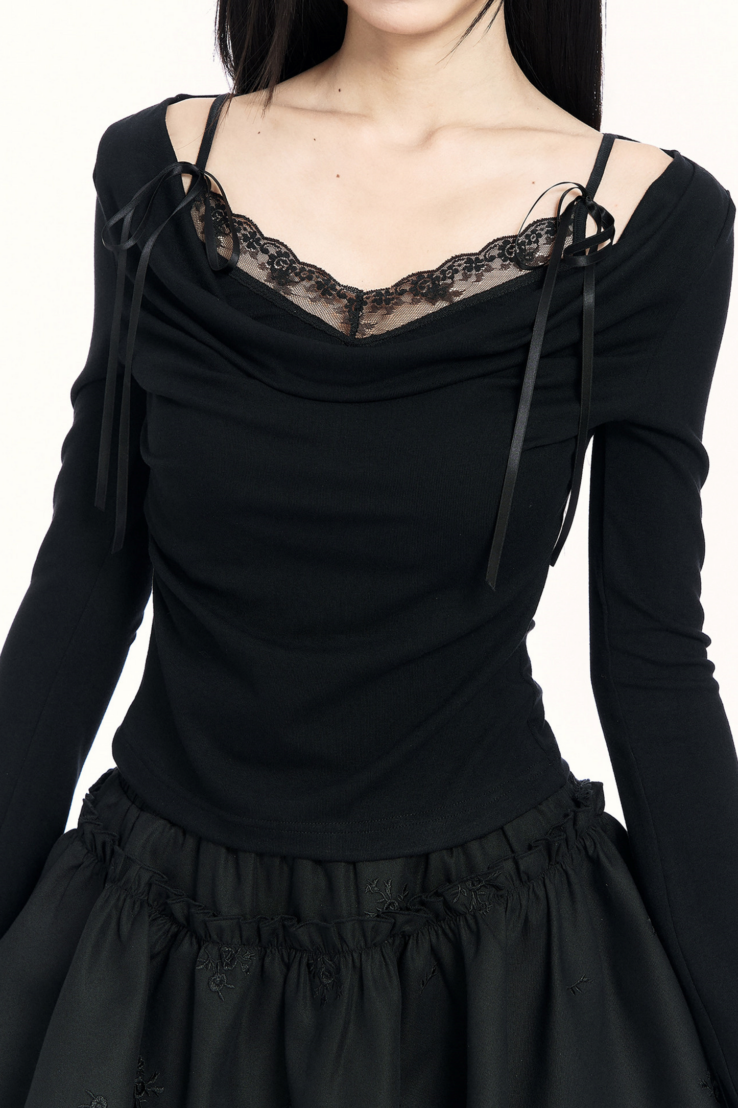 Lace Draped Collar Knitted Top