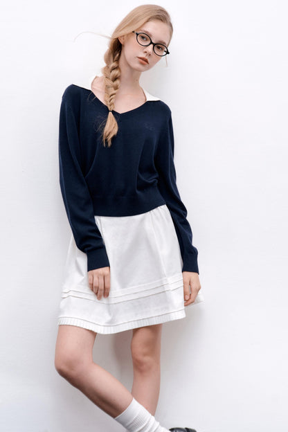 Glossy Pleated Puffy A-Line Skirt