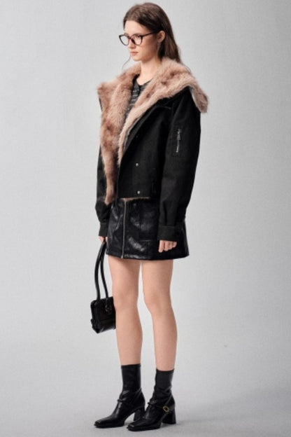 Detachable Collar Padded Jacket Shorts Set-Up