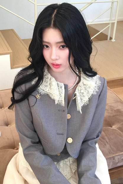 Lace Collar Gray Suit Set-Up