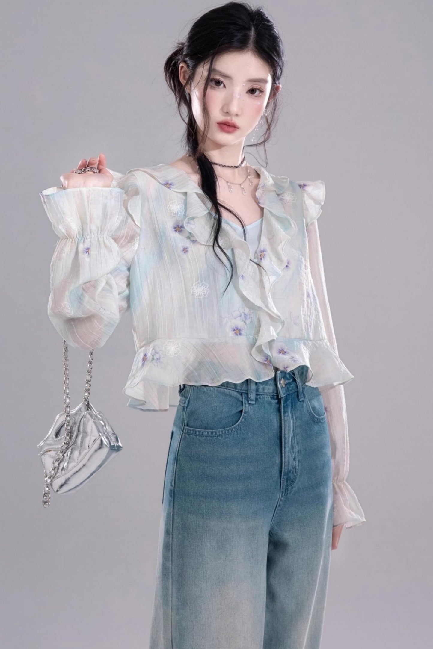 Ruffled Green Lycra Cardigan