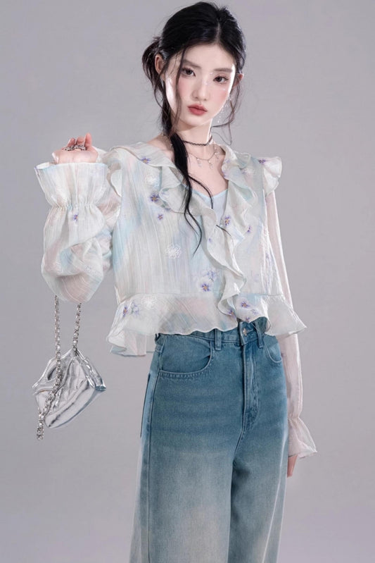 Ruffled Green Lycra Cardigan